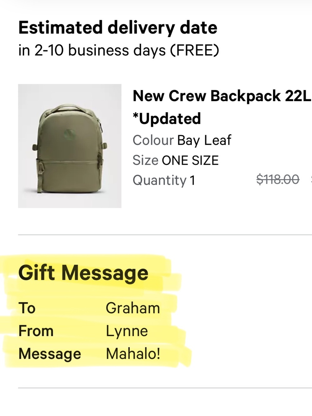 Lululemon New Crew Backpack 22L in Colour Bay Leaf (Olive Green) new with tags - Picture 16 of 16